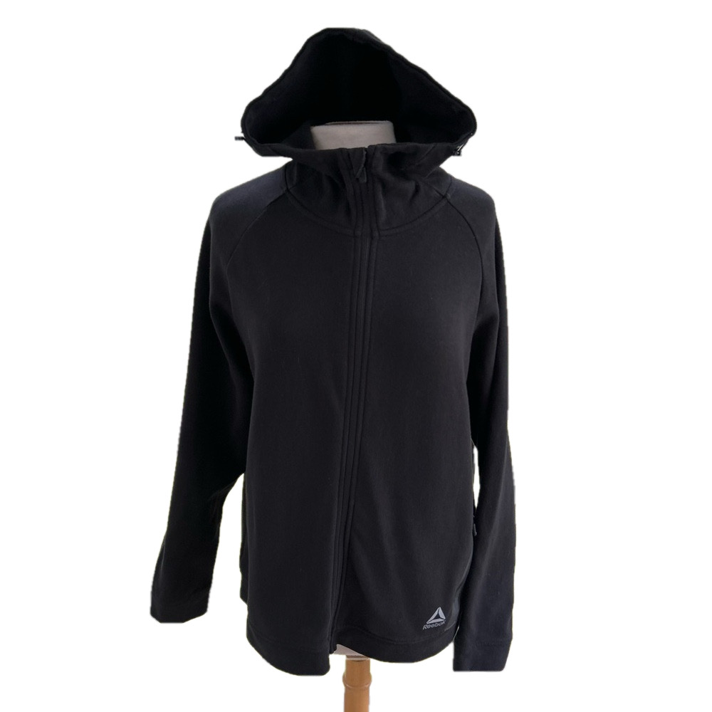 Reebok Black Size Medium Sweatshirt Hooded Zip Up Cotton Pullover Hood